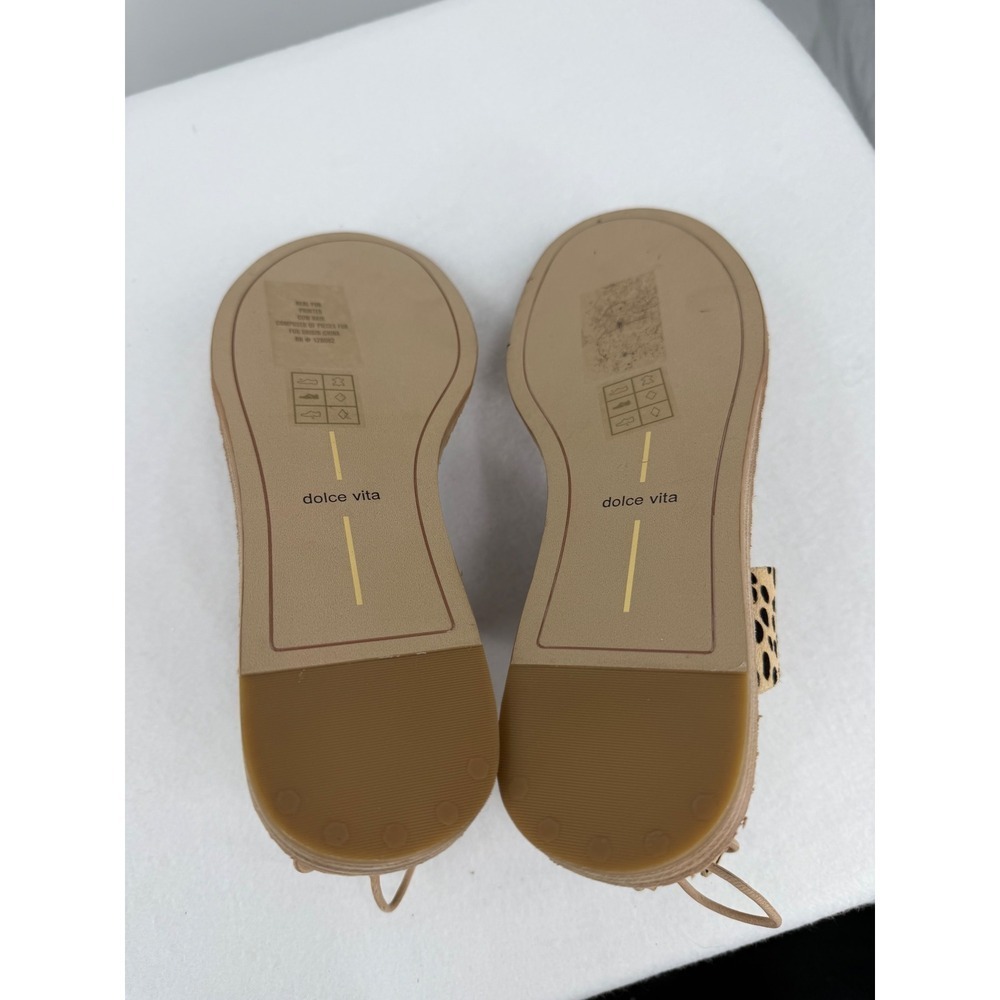 Dolce Vita Cheetah Calf Hair Ankle Wrap Lace Up Flat Sandals Womens 8 Tan Black - Picture 8 of 10